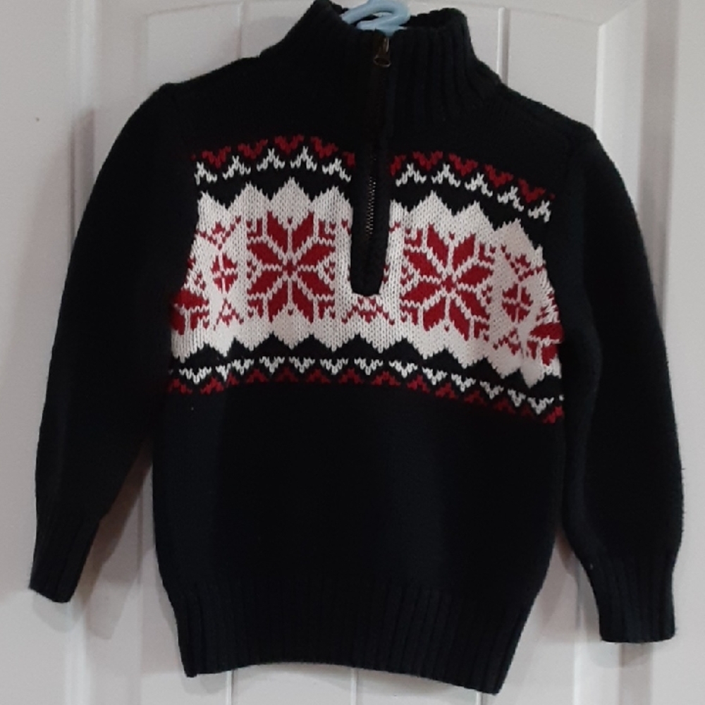 Chaps Boy's 24M Black Fair Isle Snowflake Quarter-Zip Holiday Sweater